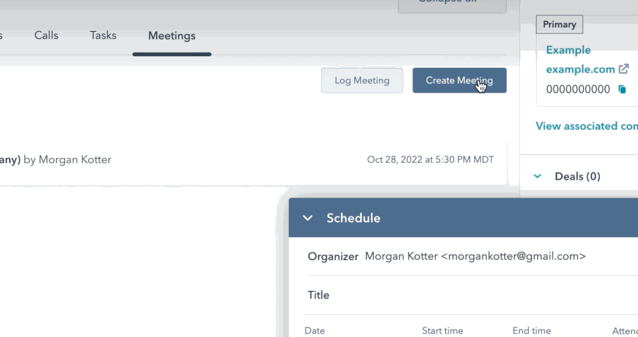 Create meeting from HubSpot