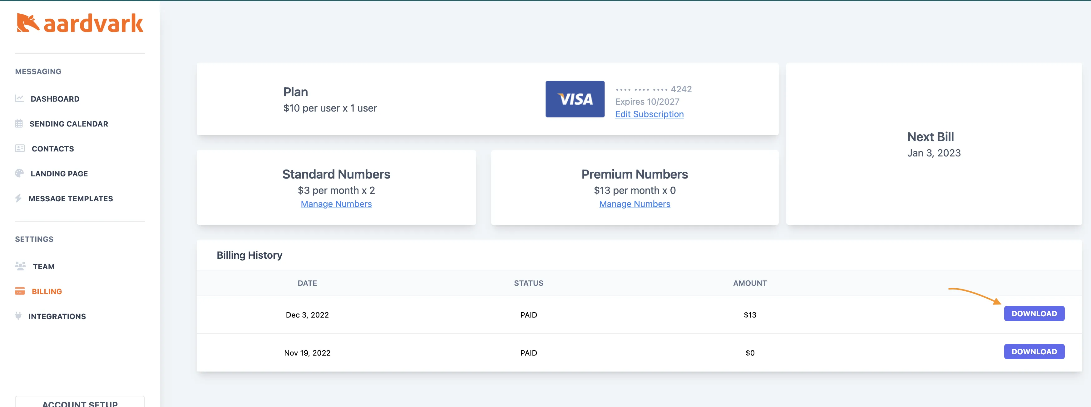 Download Aardvark invoice