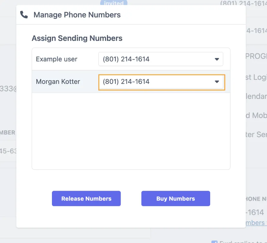 Team member phone dropdown