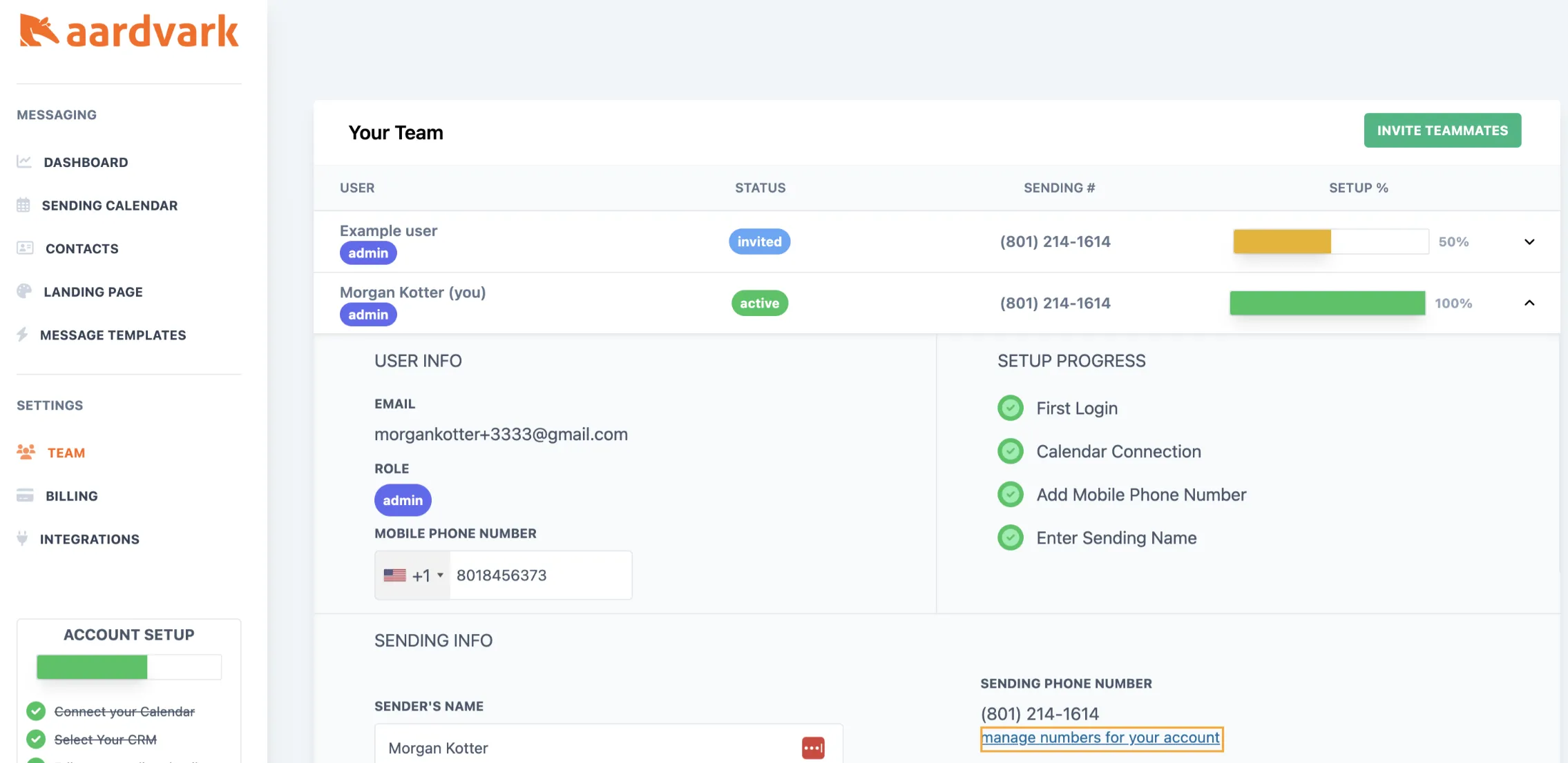 Manage phone numbers